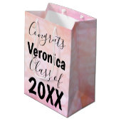 Roze Bokeh persoonlijke Afstuderen Gift Bag Medium Cadeauzakje (Achterkant Gekanteld)