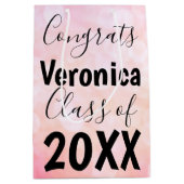 Roze Bokeh persoonlijke Afstuderen Gift Bag Medium Cadeauzakje (Voorkant)