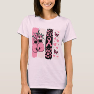 Roze Bokshandschoenen & Luipaardprint Borstkanker T-shirt