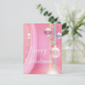 Roze bollen met vrolijke kerstvakantie Briefkaarte Feestdagenkaart (Staand voorkant)