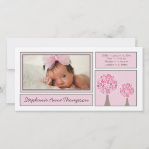 Roze Bomen Baby Meisje Geboorteaankondiging PhotoC Aankondiging
