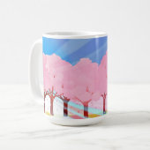 Roze bomen en blauw hemelontwerp koffiemok (Voorkant links)