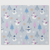 "Roze bomen en blauwe sneeuwpoppen" inpakpapier (Vlak)