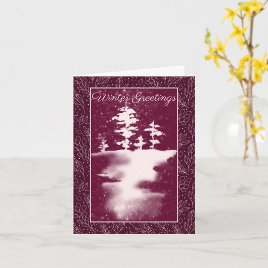 Roze bomen en sneeuwwinterscène kaart (Gele Bloem)