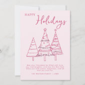 Roze bomen Hand getrokken Doodle Whimsy Kerstmis Feestdagenkaart (Voorkant)