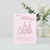 Roze bomen Hand getrokken Doodle Whimsy Kerstmis Feestdagenkaart (Staand voorkant)
