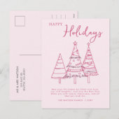 Roze bomen Hand getrokken Doodle Whimsy Kerstmis Feestdagenkaart (Voorkant / Achterkant)