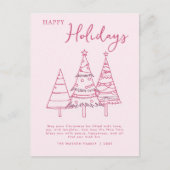 Roze bomen Hand getrokken Doodle Whimsy Kerstmis Feestdagenkaart (Voorkant)