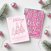 Roze bomen Hand getrokken Doodle Whimsy Kerstmis Feestdagenkaart