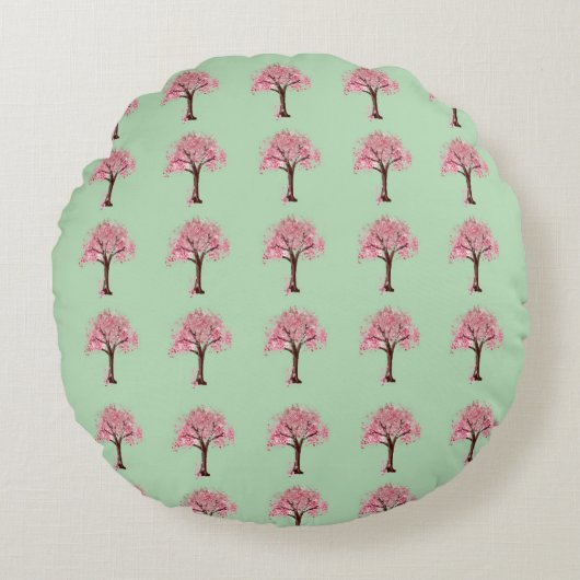 Roze Bomen Patroon Rond Kussen (Voorkant)