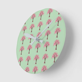 Roze Bomen Patroon Ronde Klok