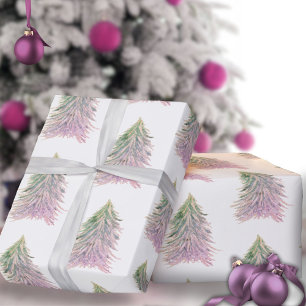 Roze Bomen Watercolor Kerstvakantie  Cadeaupapier