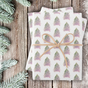 Roze Bomen Watercolor Kerstvakantie Inpakpapier Vel