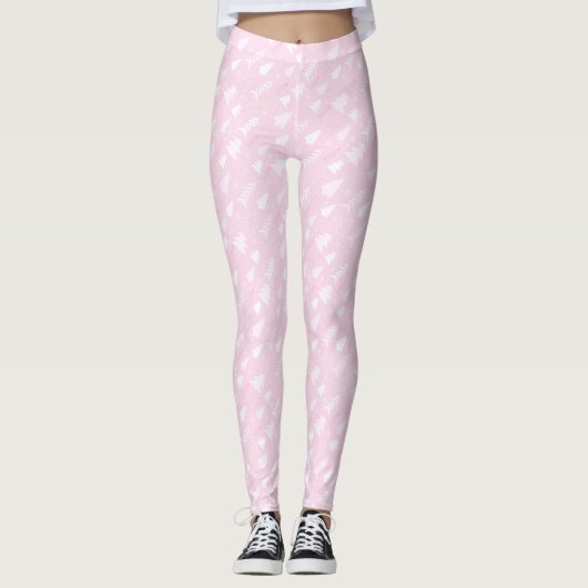 Roze Bomen Winter Kerstmis Leggings (Voorkant)