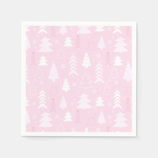 Roze Bomen Winter Kerstmis Papier Servetten (Voorkant)