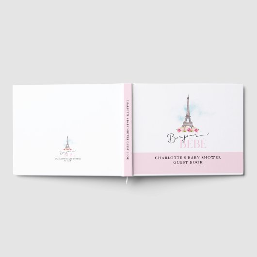 Roze Bonjour Bébé Eiffeltoren Baby shower Gastenboek (Volledig)
