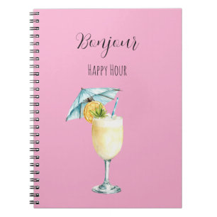 Roze Bonjour Happy Hour-drank Notitieboek