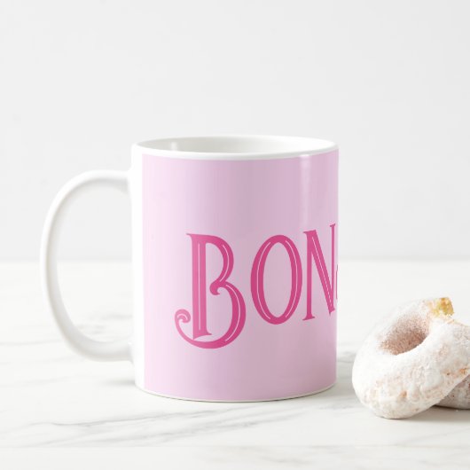 Roze Bonjour Pastel Roze Koffie Mok (Met donut)