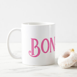 Roze Bonjour Witte Koffie Mok