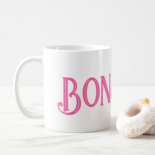 Roze Bonjour Witte Koffie Mok (Met donut)