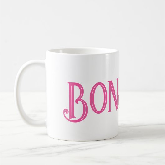 Roze Bonjour Witte Koffie Mok (Links)