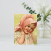  Roze Bonnet Girl Briefkaart (Staand voorkant)