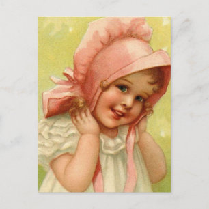 Roze Bonnet Girl Briefkaart