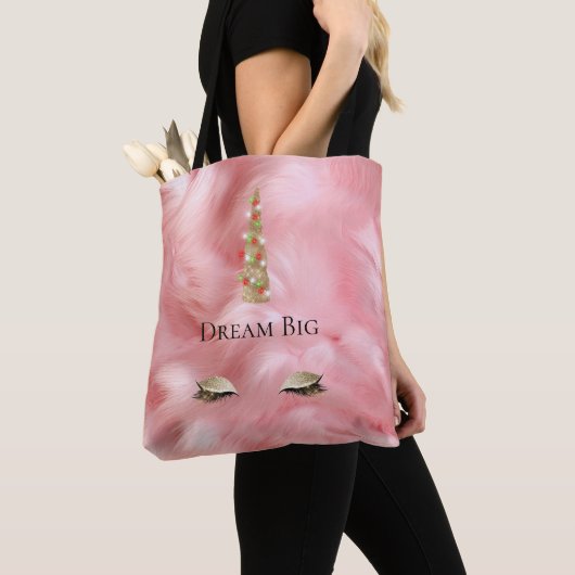 Roze Bont Gouden Sparkle Glam Eenhoorn Lichten Tote Bag (Dichtbij)