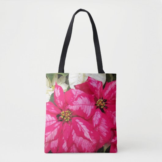 Roze bonte Poinsettia Holiday Canvas tas (Voorkant)