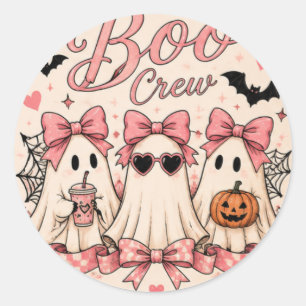 Roze Boo Crew Halloween Geesten Schattige Griezels Ronde Sticker