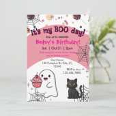 Roze Boo Dag Verjaardag Kaart (Staand voorkant)