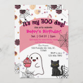 Roze Boo Dag Verjaardag Kaart (Voorkant / Achterkant)