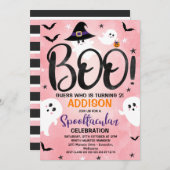 Roze Boo Ghost Halloween Party Birthday Uitnodigin Kaart (Voorkant / Achterkant)