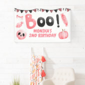 Roze Boo Twee Meisje Halloween Party 2e Verjaardag Spandoek (Insitu)