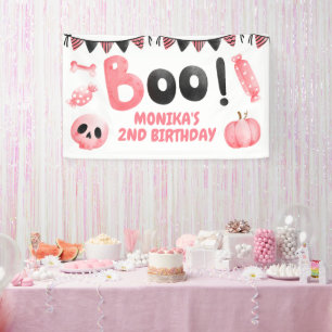 Roze Boo Twee Meisje Halloween Party 2e Verjaardag Spandoek