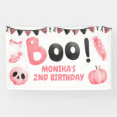 Roze Boo Twee Meisje Halloween Party 2e Verjaardag Spandoek (Horizontaal)