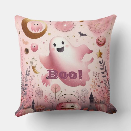 Roze Boo Vriendelijke Geest Halloween Jack op lant Kussen (Achterkant)