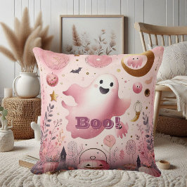 Roze Boo vriendelijke spook Halloween Jack o-lanta Kussen