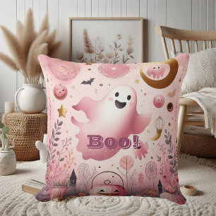 Roze Boo vriendelijke spook Halloween Jack o-lanta Kussen