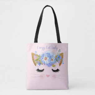 Roze boodschappentas met poesengezicht tote bag