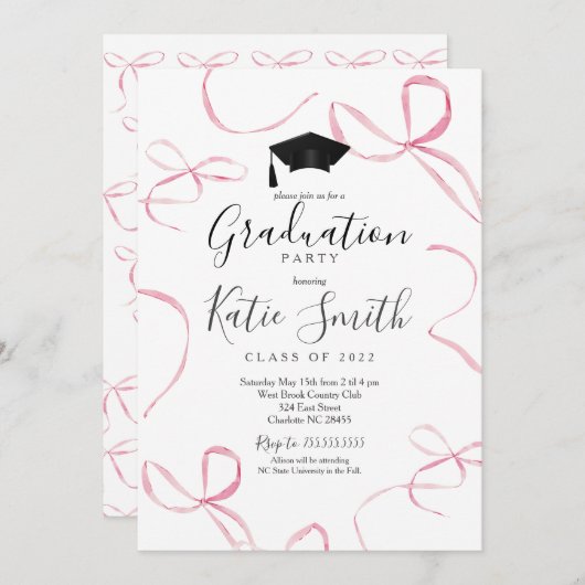 Roze boog Afstuderen Uitnodiging, Kaart (Voorkant / Achterkant)