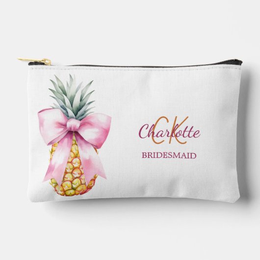 Roze boog ananas tropisch monogram bruidsmeisje etui (Voorkant)