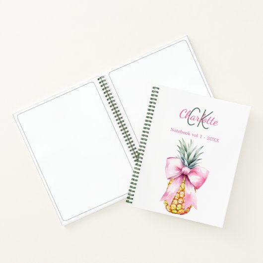 Roze boog ananas tropisch monogram notitieboek (Binnen)