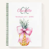 Roze boog ananas tropisch monogram notitieboek (Voorkant)