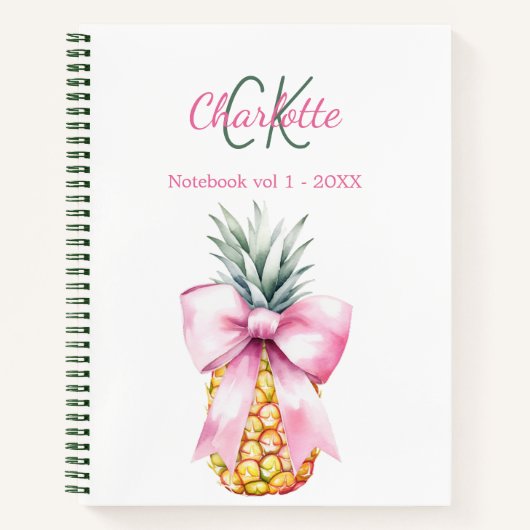 Roze boog ananas tropisch monogram notitieboek (Voorkant)
