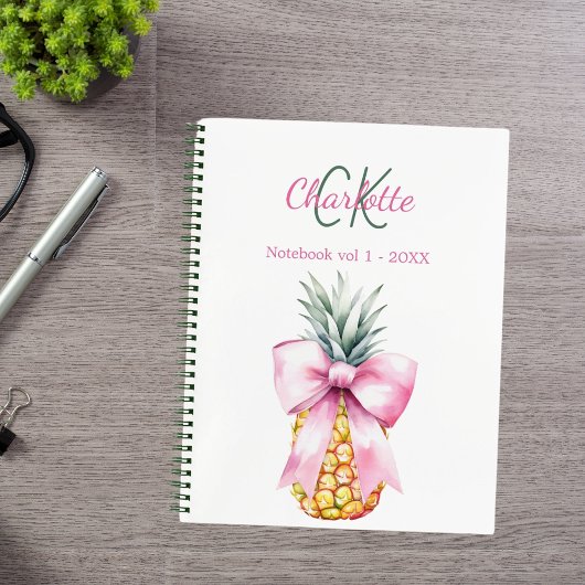 Roze boog ananas tropisch monogram notitieboek