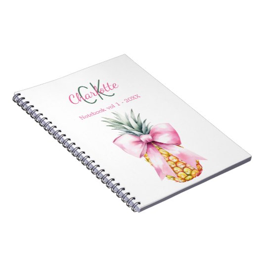 Roze boog ananas tropisch monogram notitieboek (Rechterzijde)