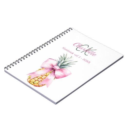 Roze boog ananas tropisch monogram notitieboek (Linkerzijde)