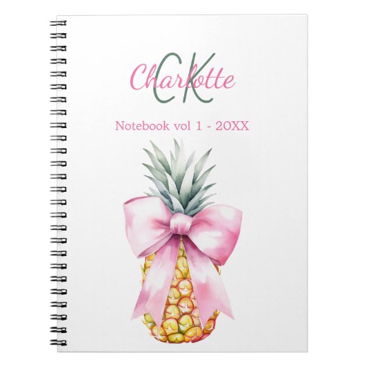 Roze boog ananas tropisch monogram notitieboek (Voorkant)