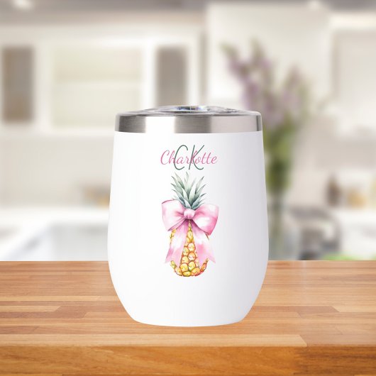 Roze boog ananas tropische zomer monogram
